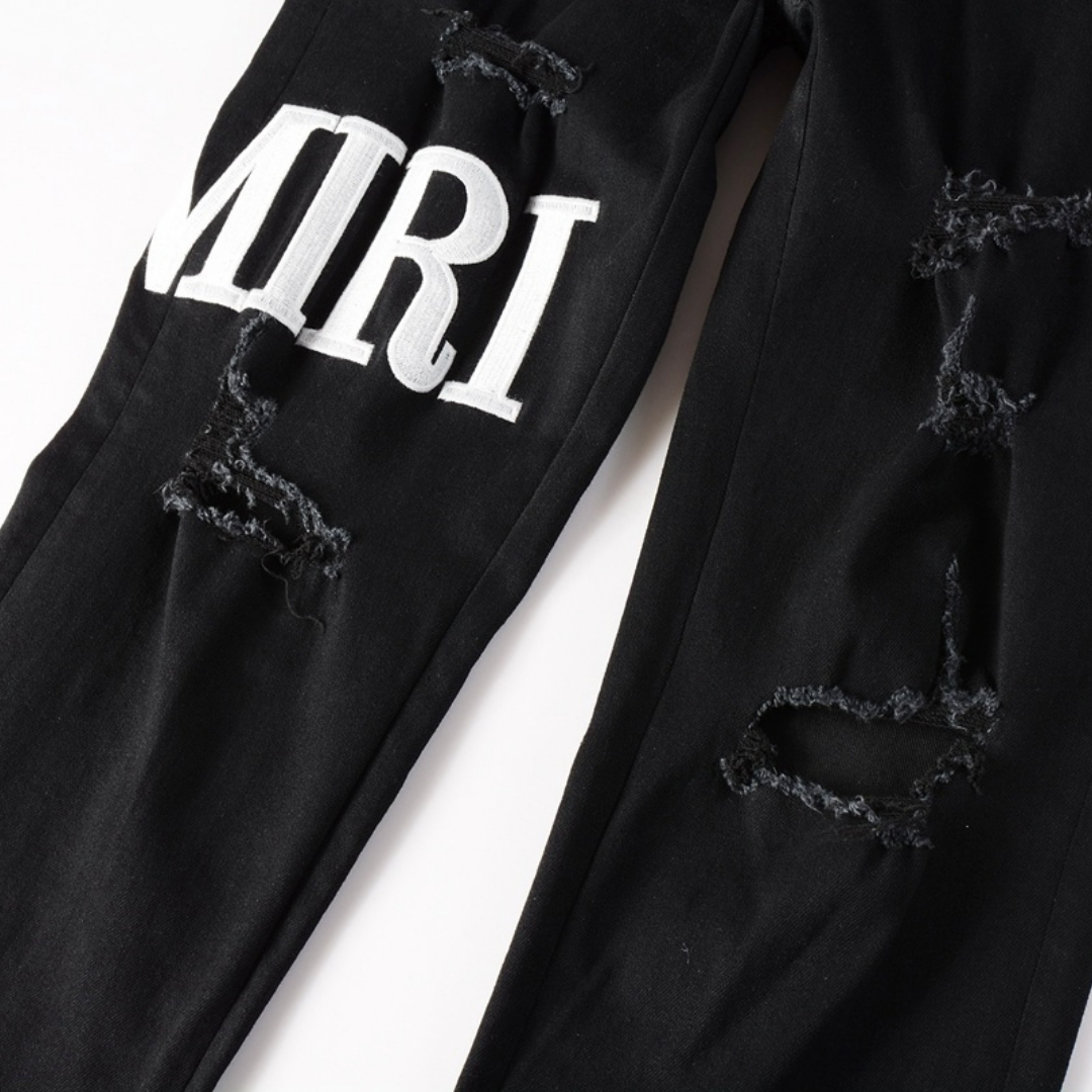 Amr Ripped White Logo Jeans