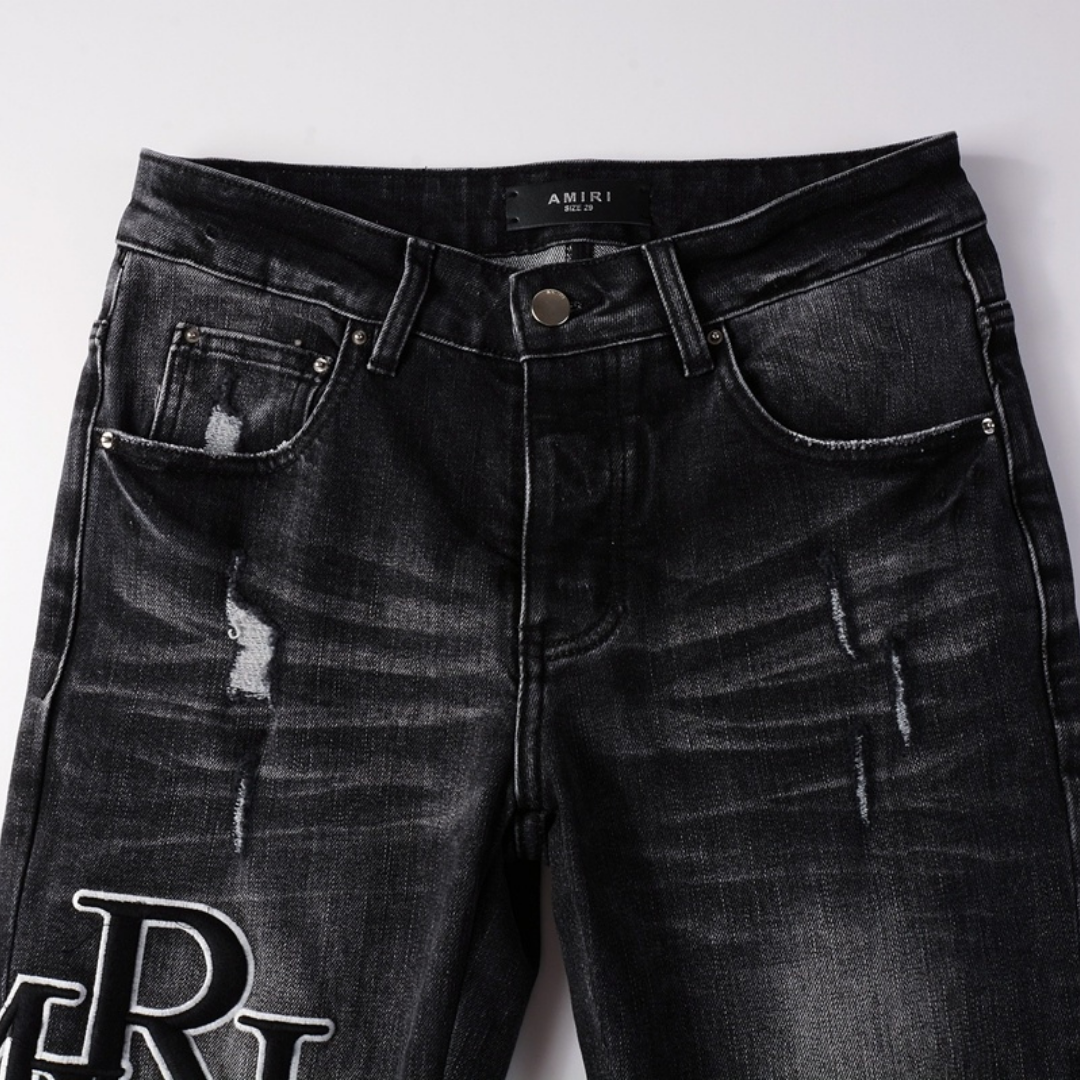 Amr Staggered Black Jeans