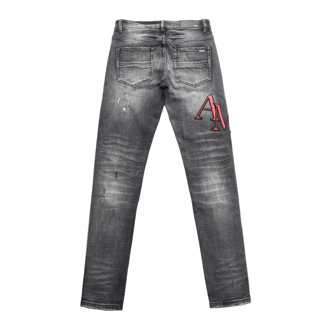 Amr Staggered Grey Logo Jeans