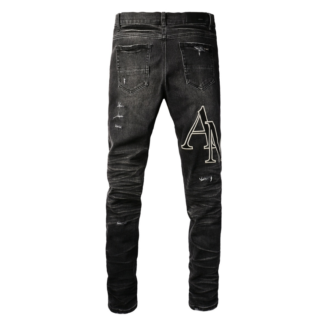 Amr Staggered Logo Black Jeans