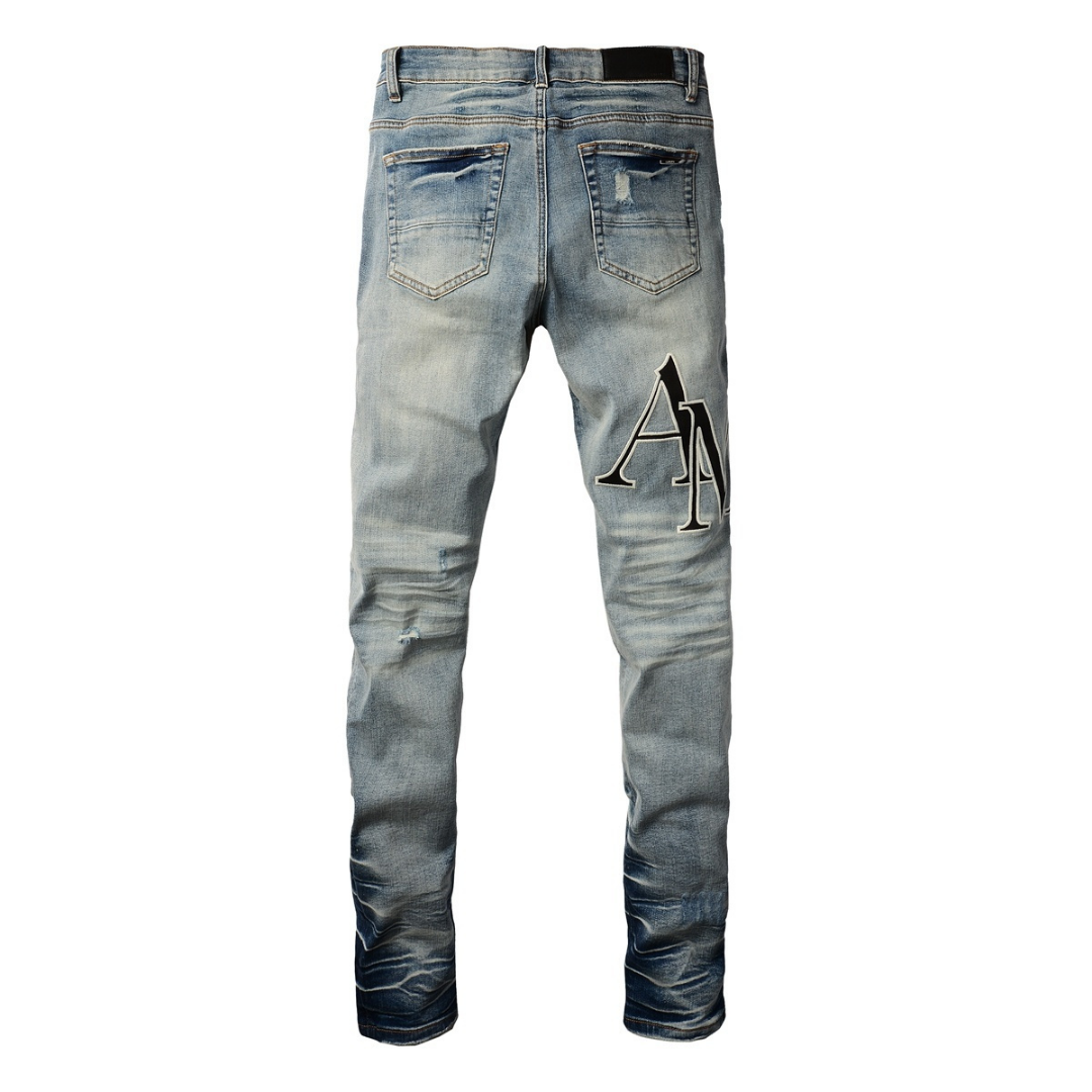 Amr Staggered Blue Jeans