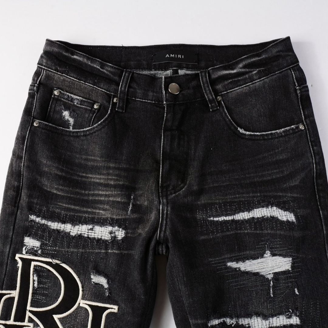 Amr Staggered Logo Black Jeans