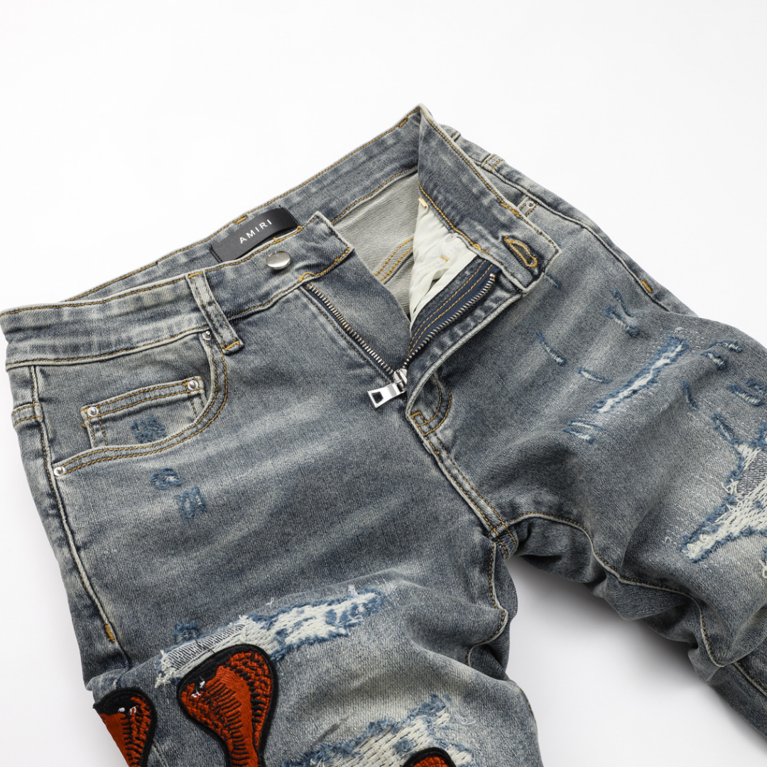 Amr Red Snake Grey Jeans