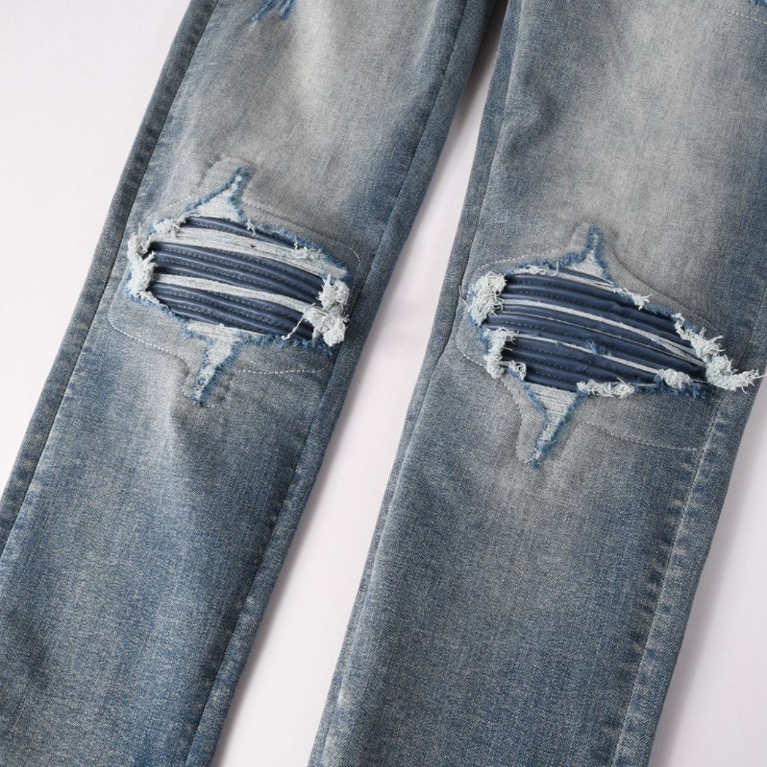 Amr Blue Patch Ripped Jeans