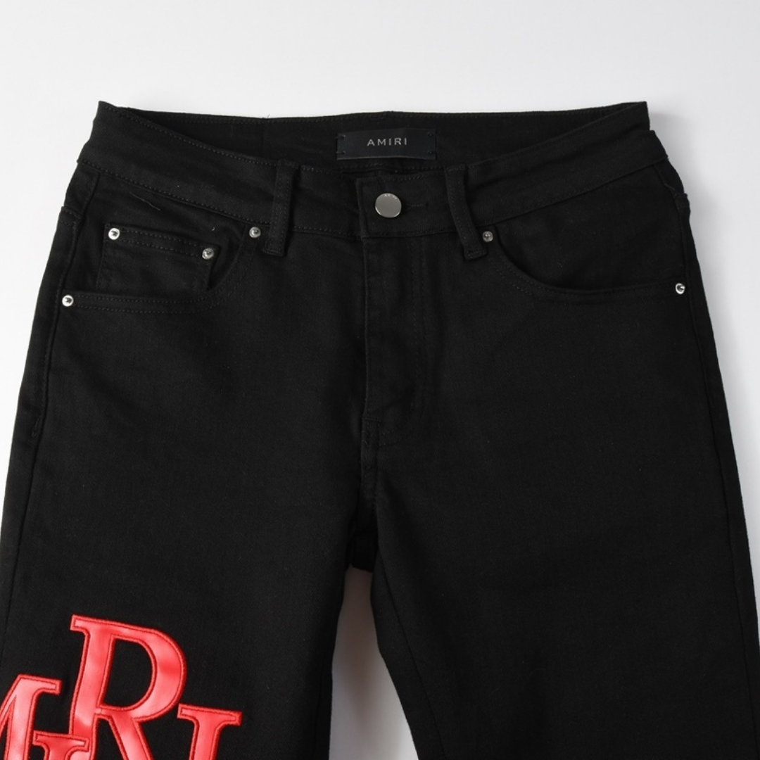 Amr Red Patch Staggered Jeans