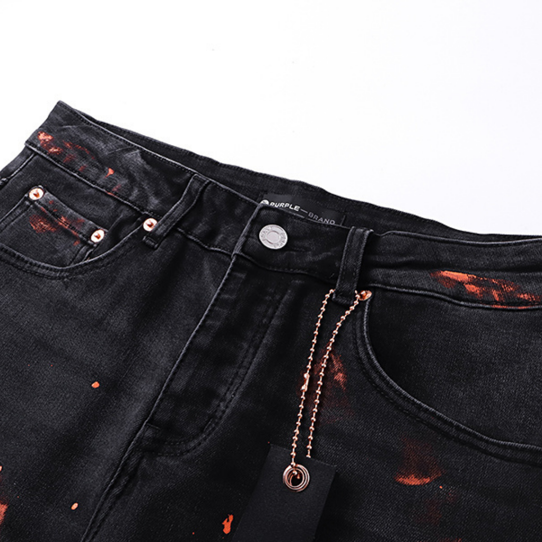 Purple Distressed Paint Jeans