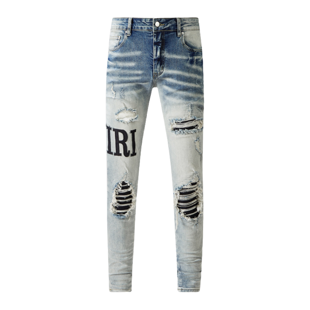 Amr Logo Ripped Patch Jeans