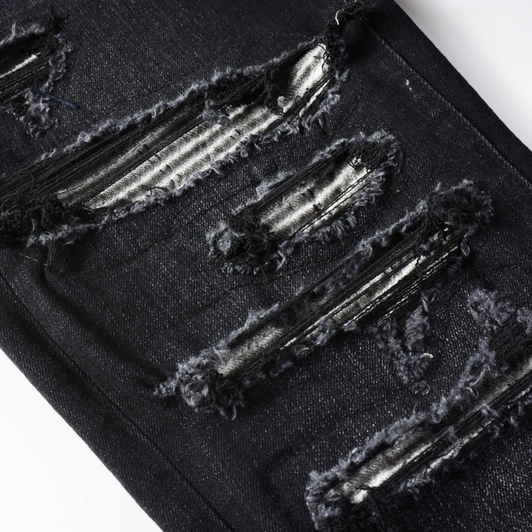 Amr Ripped Patch Black Jeans