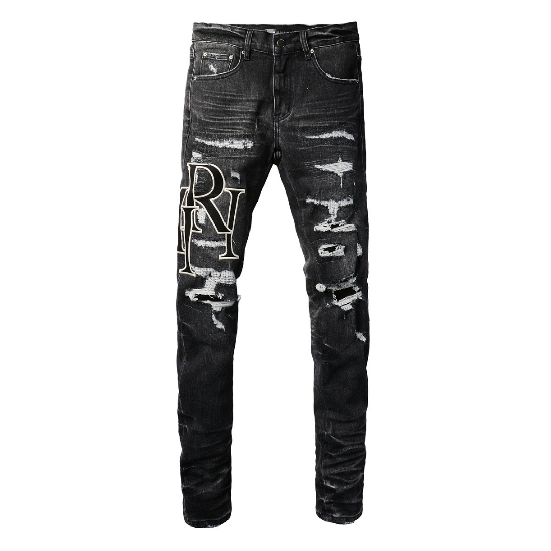 Amr Staggered Logo Black Jeans