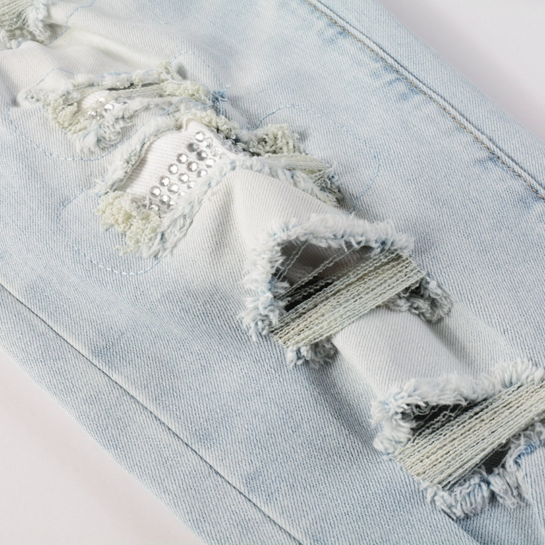 Amr Ripped Light Blue Diamonds Jeans