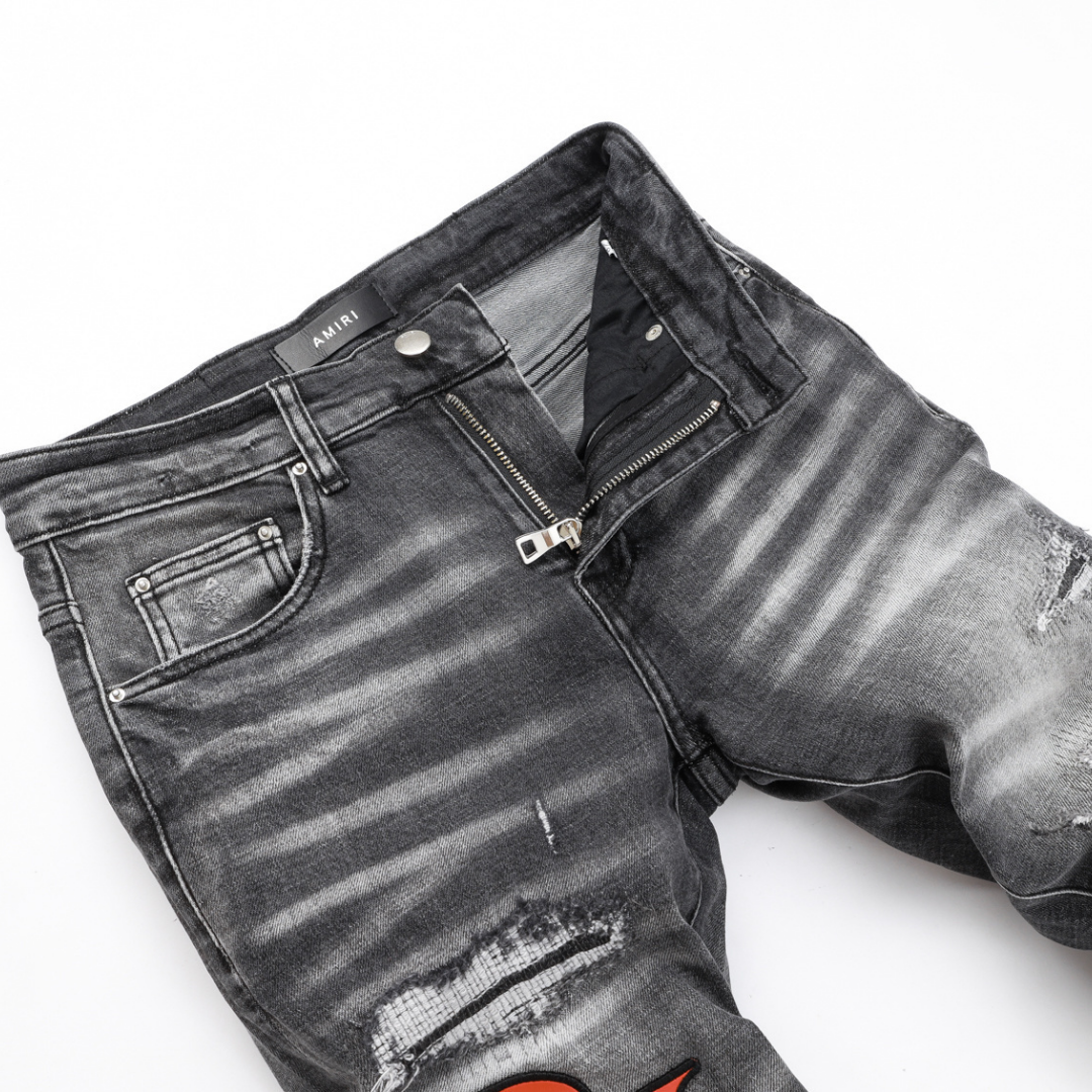 Amr Staggered Grey Logo Jeans