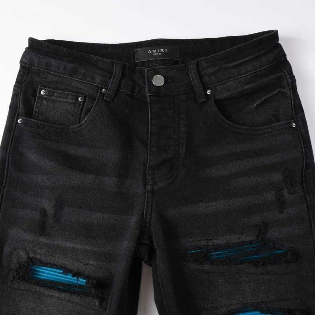 Amr Blue Ripped Patch Jeans