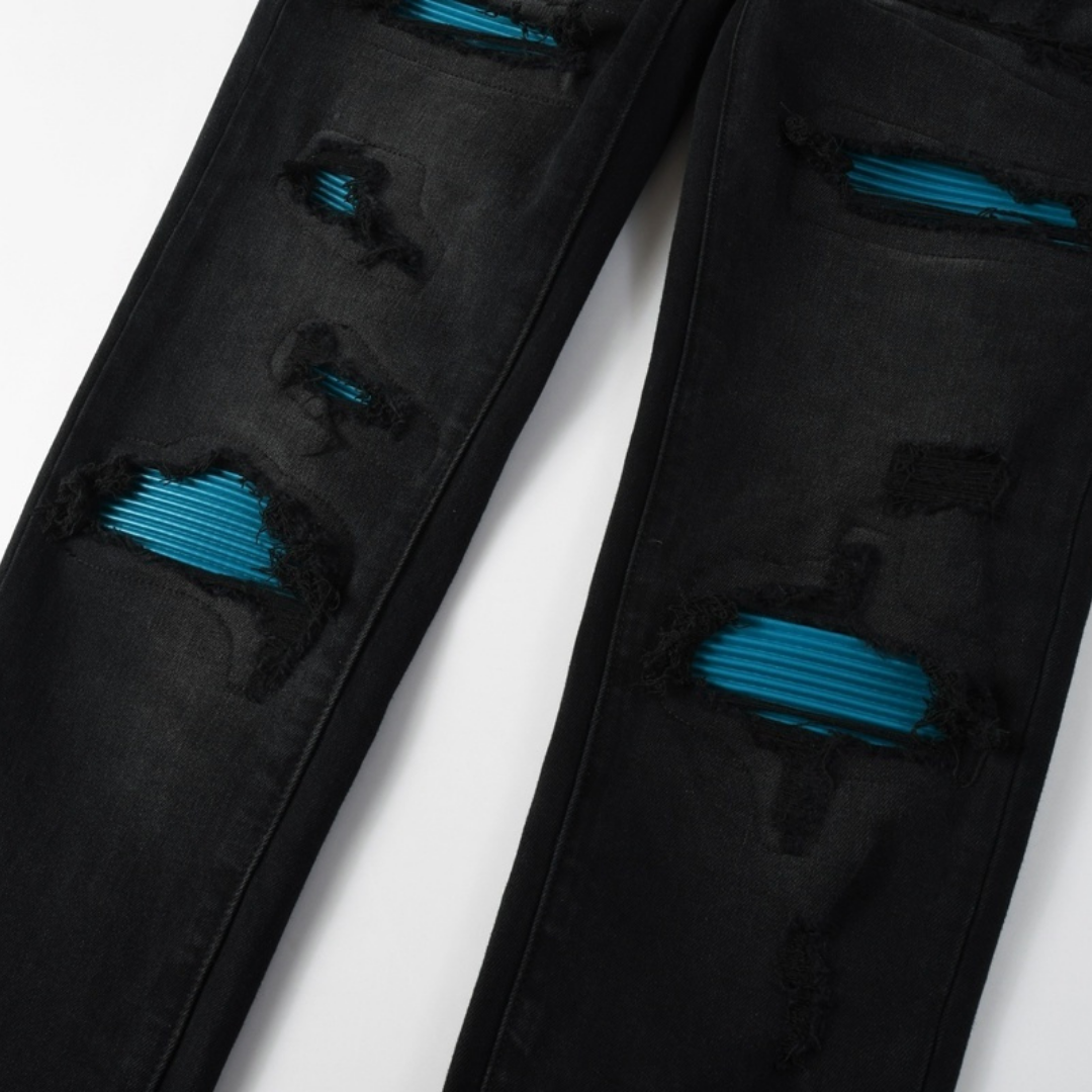 Amr Blue Ripped Patch Jeans