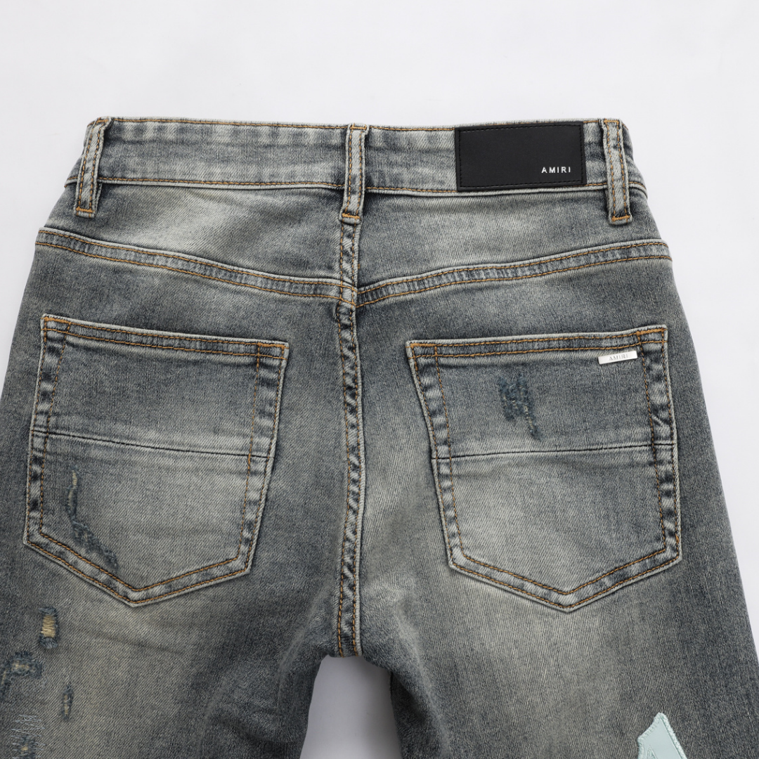 Amr Staggered Grey Blue Jeans