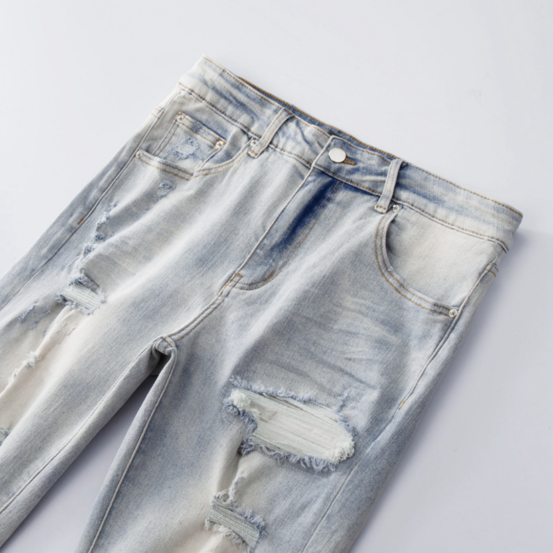 Amr Patch Ripped Blue Jeans