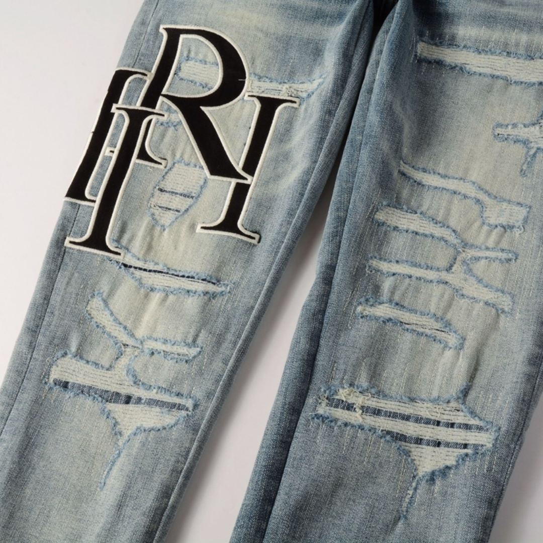 Amr Staggered Blue Jeans