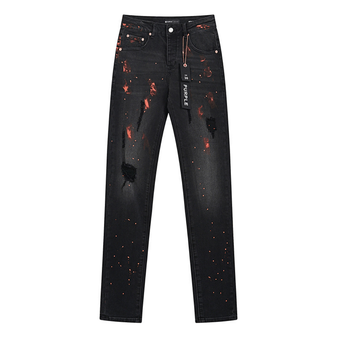Purple Distressed Paint Jeans