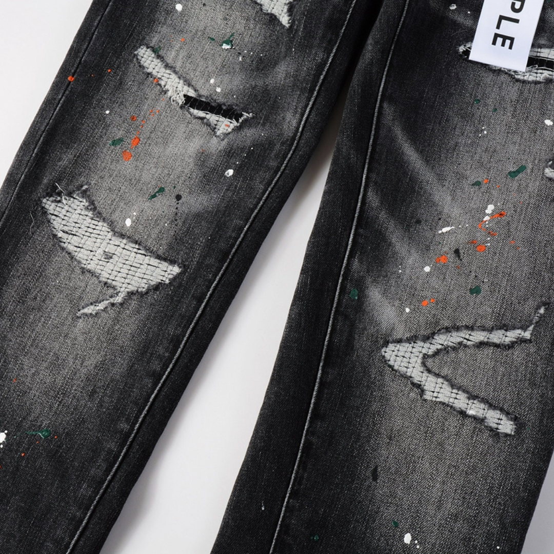 Purple Distressed Paint Jeans