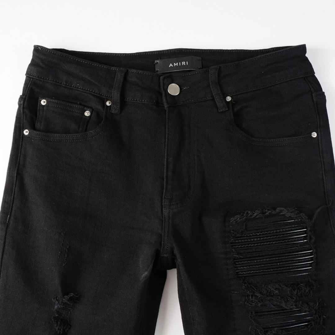 Amr Black Patch Ripped Jeans